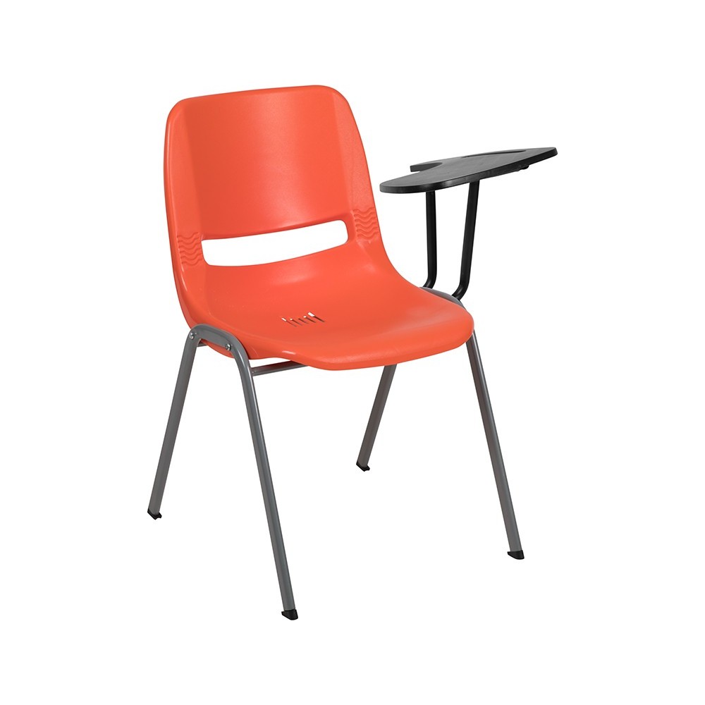 Orange Ergonomic Shell Chair with Left Handed Flip-Up Tablet Arm