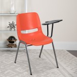 Orange Ergonomic Shell Chair with Left Handed Flip-Up Tablet Arm