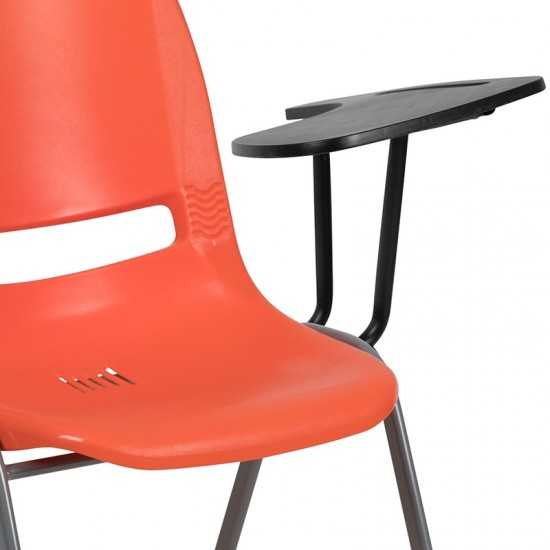 Orange Ergonomic Shell Chair with Left Handed Flip-Up Tablet Arm