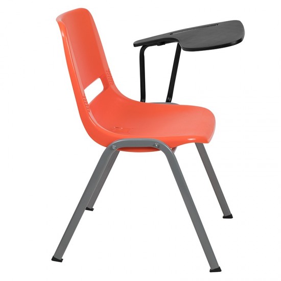 Orange Ergonomic Shell Chair with Left Handed Flip-Up Tablet Arm