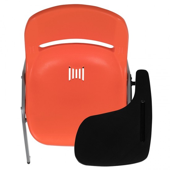 Orange Ergonomic Shell Chair with Left Handed Flip-Up Tablet Arm