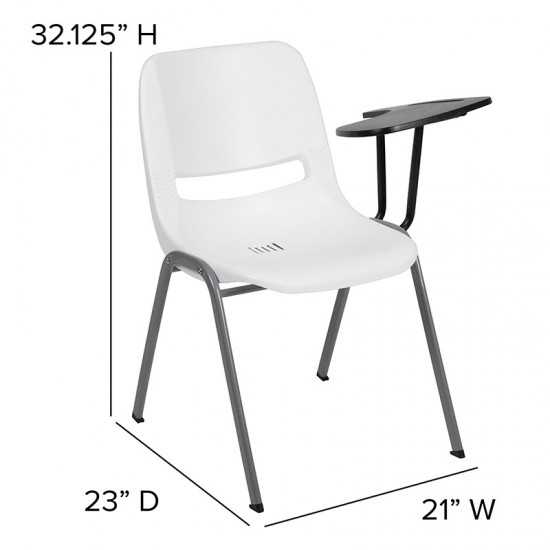 White Ergonomic Shell Chair with Left Handed Flip-Up Tablet Arm