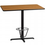 30\'\' x 48\'\' Rectangular Natural Laminate Table Top with 23.5\'\' x 29.5\'\' Bar Height Table Base and Foot Ring