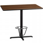 30'' x 48'' Rectangular Walnut Laminate Table Top with 23.5'' x 29.5'' Bar Height Table Base and Foot Ring