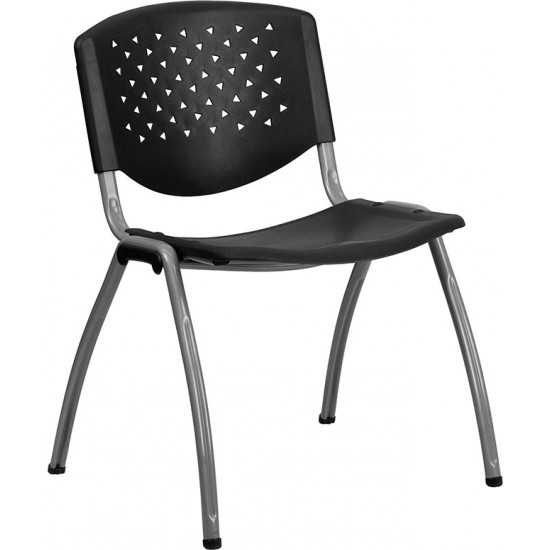 880 lb. Capacity Black Plastic Stack Chair with Titanium Gray Powder Coated Frame