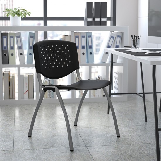 880 lb. Capacity Black Plastic Stack Chair with Titanium Gray Powder Coated Frame