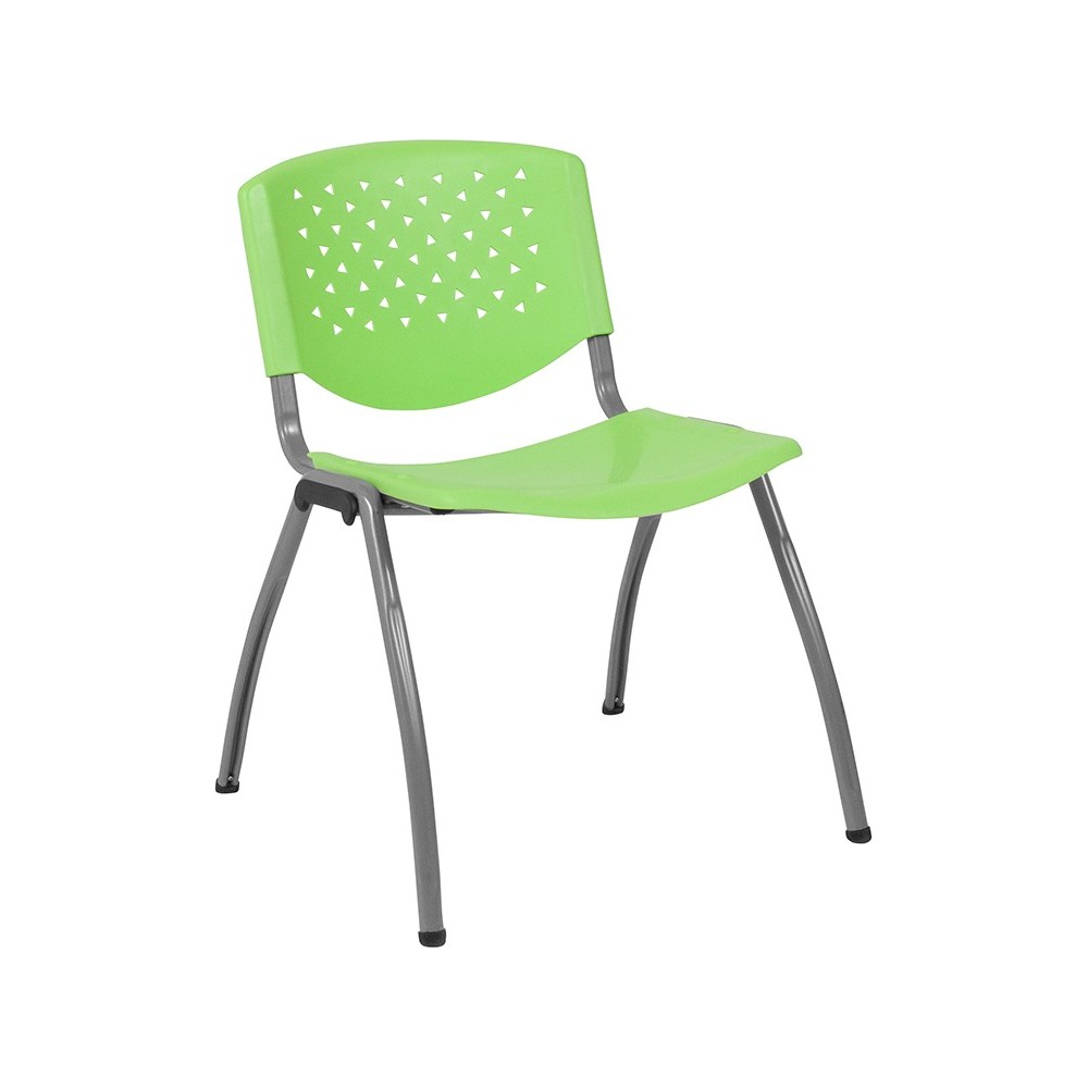 880 lb. Capacity Green Plastic Stack Chair with Titanium Gray Powder Coated Frame