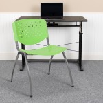 880 lb. Capacity Green Plastic Stack Chair with Titanium Gray Powder Coated Frame