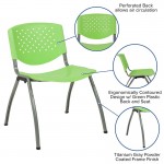 880 lb. Capacity Green Plastic Stack Chair with Titanium Gray Powder Coated Frame