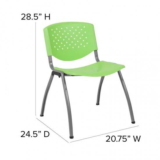 880 lb. Capacity Green Plastic Stack Chair with Titanium Gray Powder Coated Frame