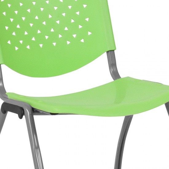 880 lb. Capacity Green Plastic Stack Chair with Titanium Gray Powder Coated Frame