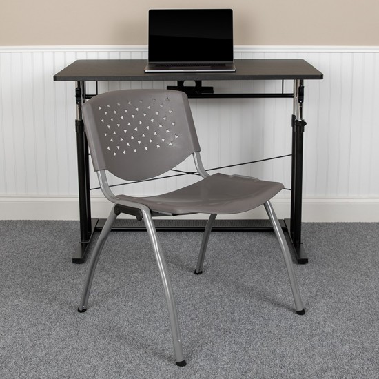 880 lb. Capacity Gray Plastic Stack Chair with Titanium Gray Powder Coated Frame