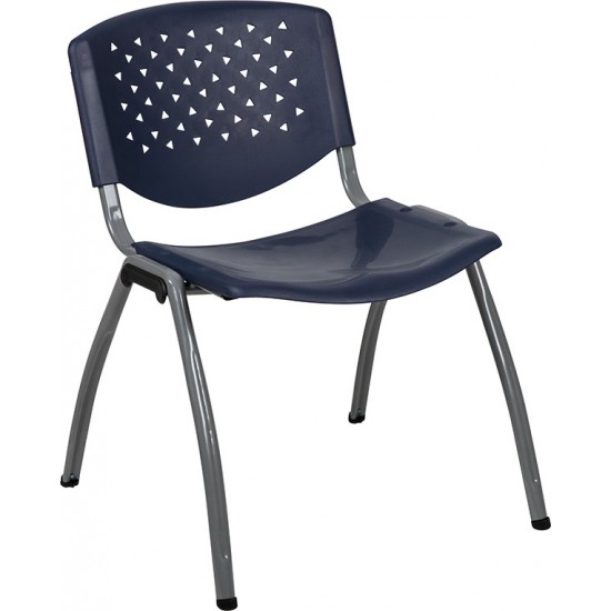 880 lb. Capacity Navy Plastic Stack Chair with Titanium Gray Powder Coated Frame