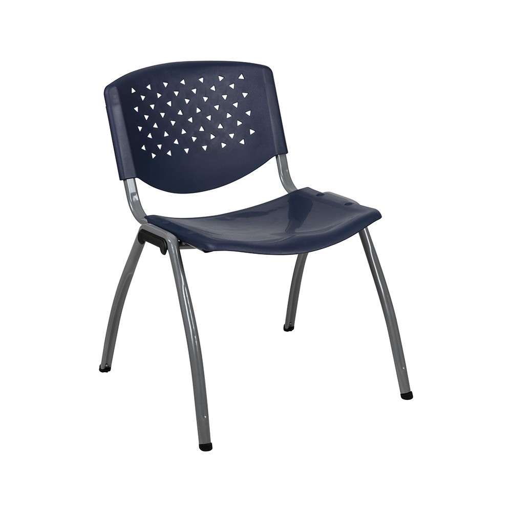 880 lb. Capacity Navy Plastic Stack Chair with Titanium Gray Powder Coated Frame