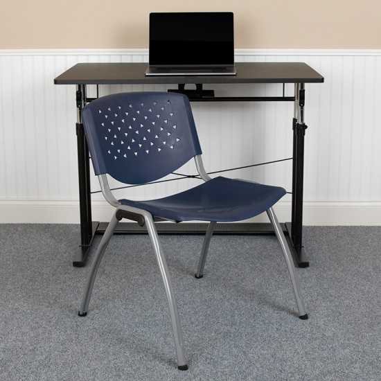 880 lb. Capacity Navy Plastic Stack Chair with Titanium Gray Powder Coated Frame