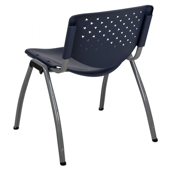 880 lb. Capacity Navy Plastic Stack Chair with Titanium Gray Powder Coated Frame