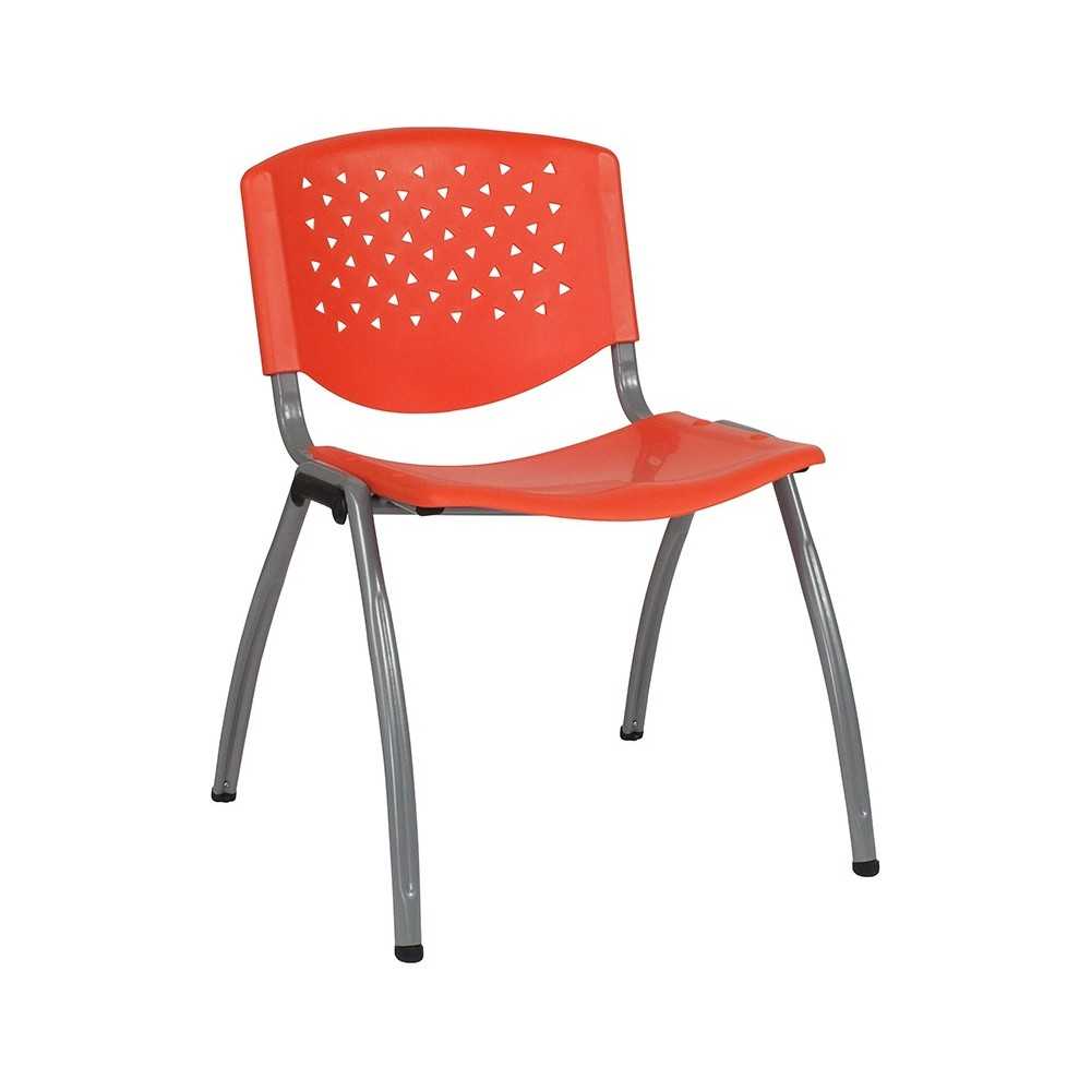 880 lb. Capacity Orange Plastic Stack Chair with Titanium Gray Powder Coated Frame