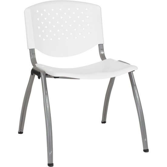 880 lb. Capacity White Plastic Stack Chair with Titanium Gray Powder Coated Frame