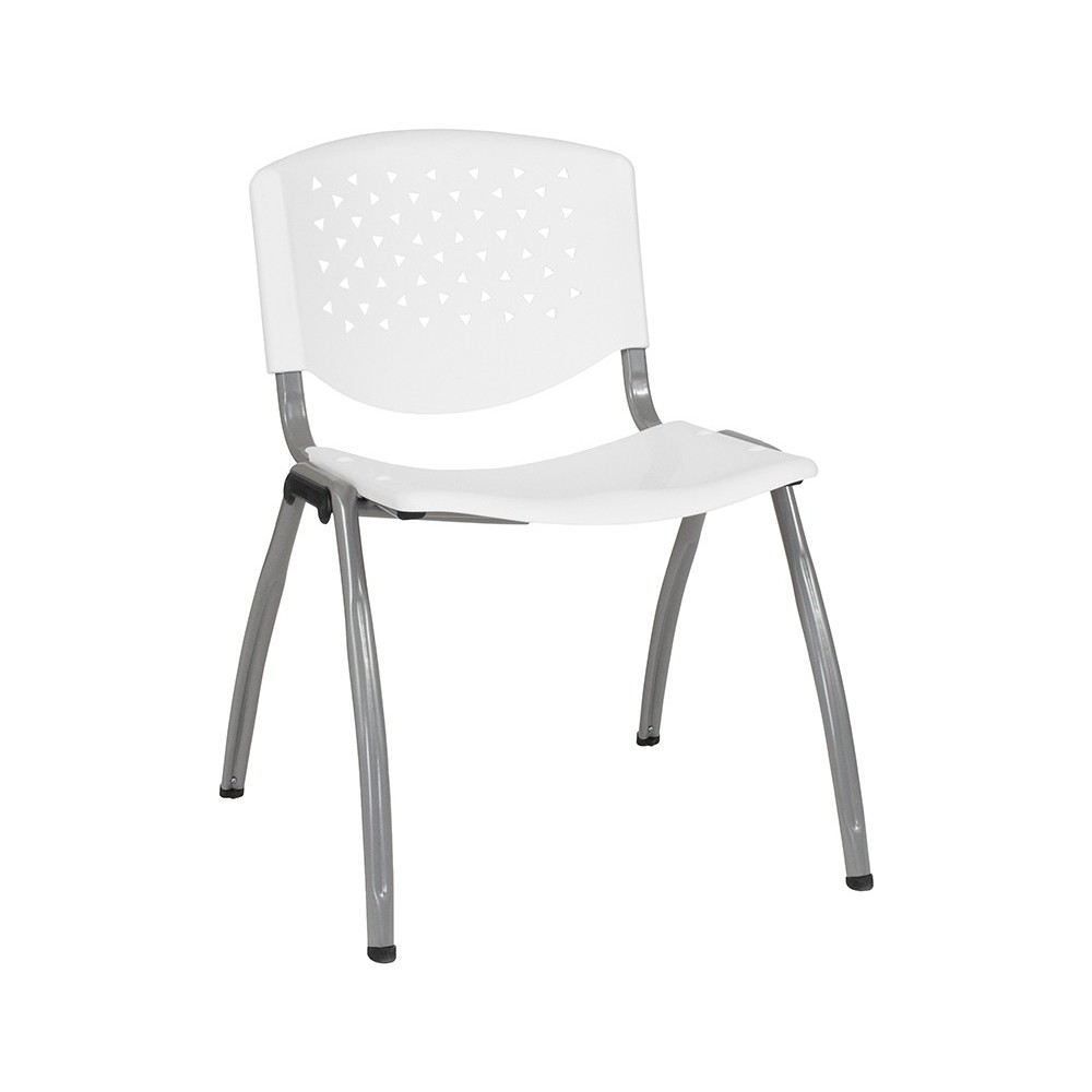 880 lb. Capacity White Plastic Stack Chair with Titanium Gray Powder Coated Frame