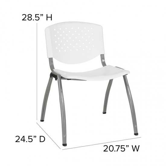 880 lb. Capacity White Plastic Stack Chair with Titanium Gray Powder Coated Frame