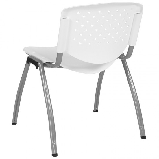 880 lb. Capacity White Plastic Stack Chair with Titanium Gray Powder Coated Frame