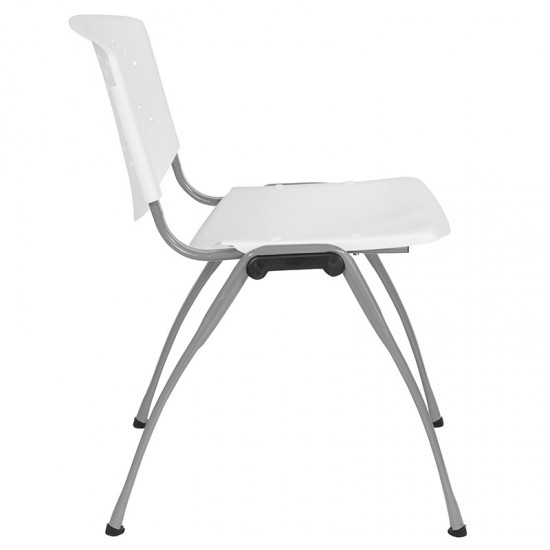 880 lb. Capacity White Plastic Stack Chair with Titanium Gray Powder Coated Frame