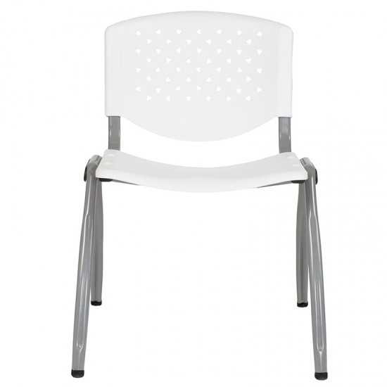 880 lb. Capacity White Plastic Stack Chair with Titanium Gray Powder Coated Frame