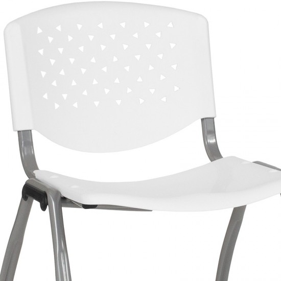 880 lb. Capacity White Plastic Stack Chair with Titanium Gray Powder Coated Frame