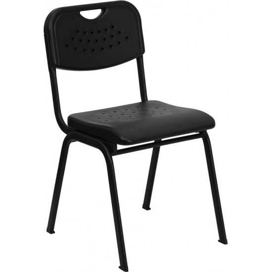 880 lb. Capacity Black Plastic Stack Chair with Open Back and Black Frame