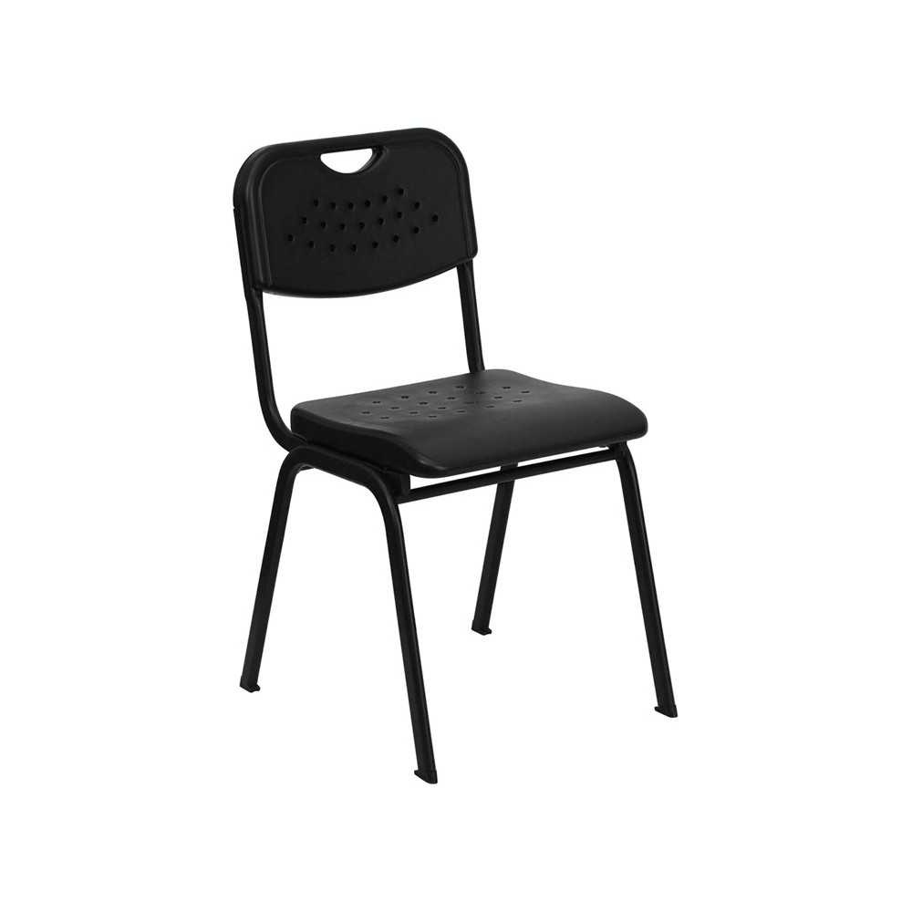 880 lb. Capacity Black Plastic Stack Chair with Open Back and Black Frame