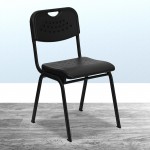 880 lb. Capacity Black Plastic Stack Chair with Open Back and Black Frame