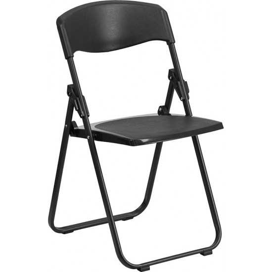 500 lb. Capacity Heavy Duty Black Plastic Folding Chair with Built-in Ganging Brackets