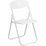 500 lb. Capacity Heavy Duty White Plastic Folding Chair with Built-in Ganging Brackets