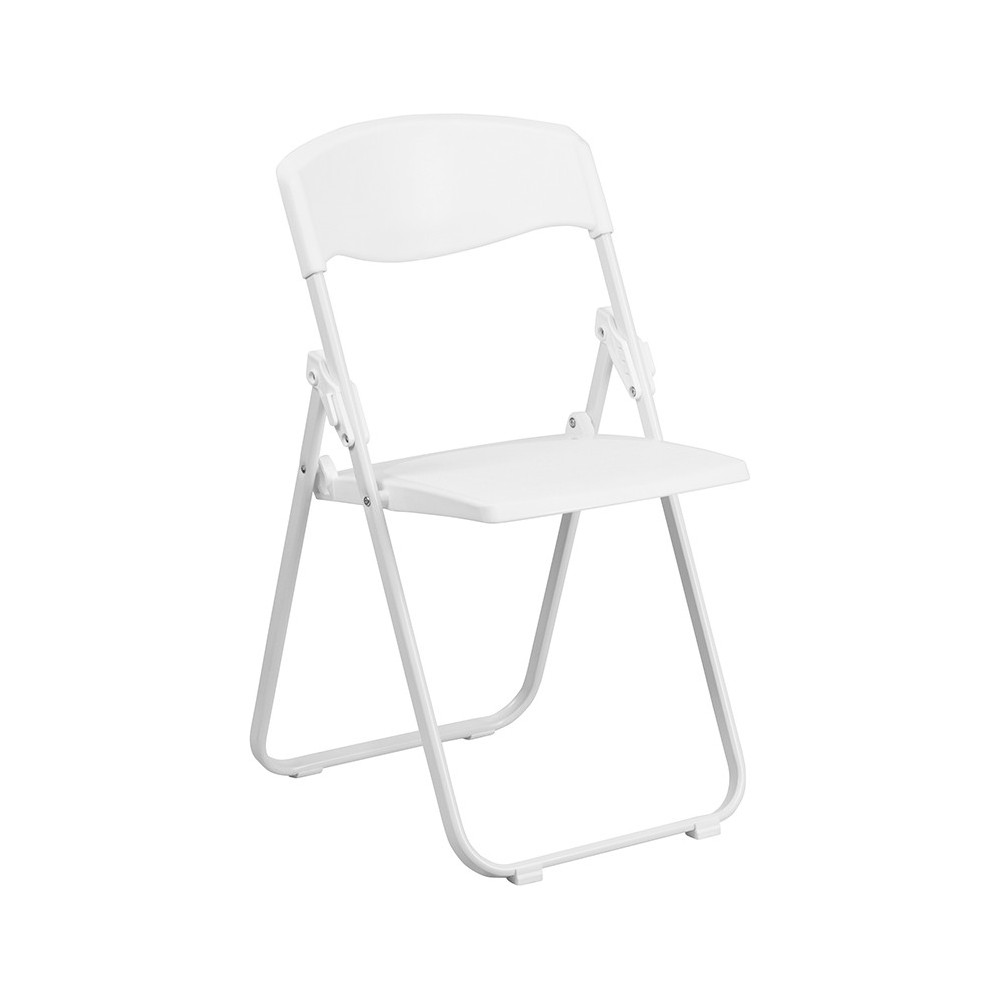 500 lb. Capacity Heavy Duty White Plastic Folding Chair with Built-in Ganging Brackets