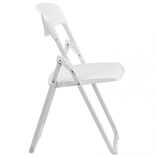 500 lb. Capacity Heavy Duty White Plastic Folding Chair with Built-in Ganging Brackets