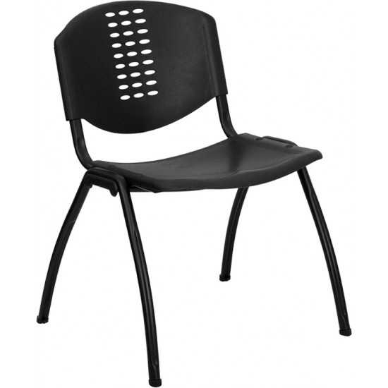 880 lb. Capacity Black Plastic Stack Chair with Oval Cutout Back and Black Frame