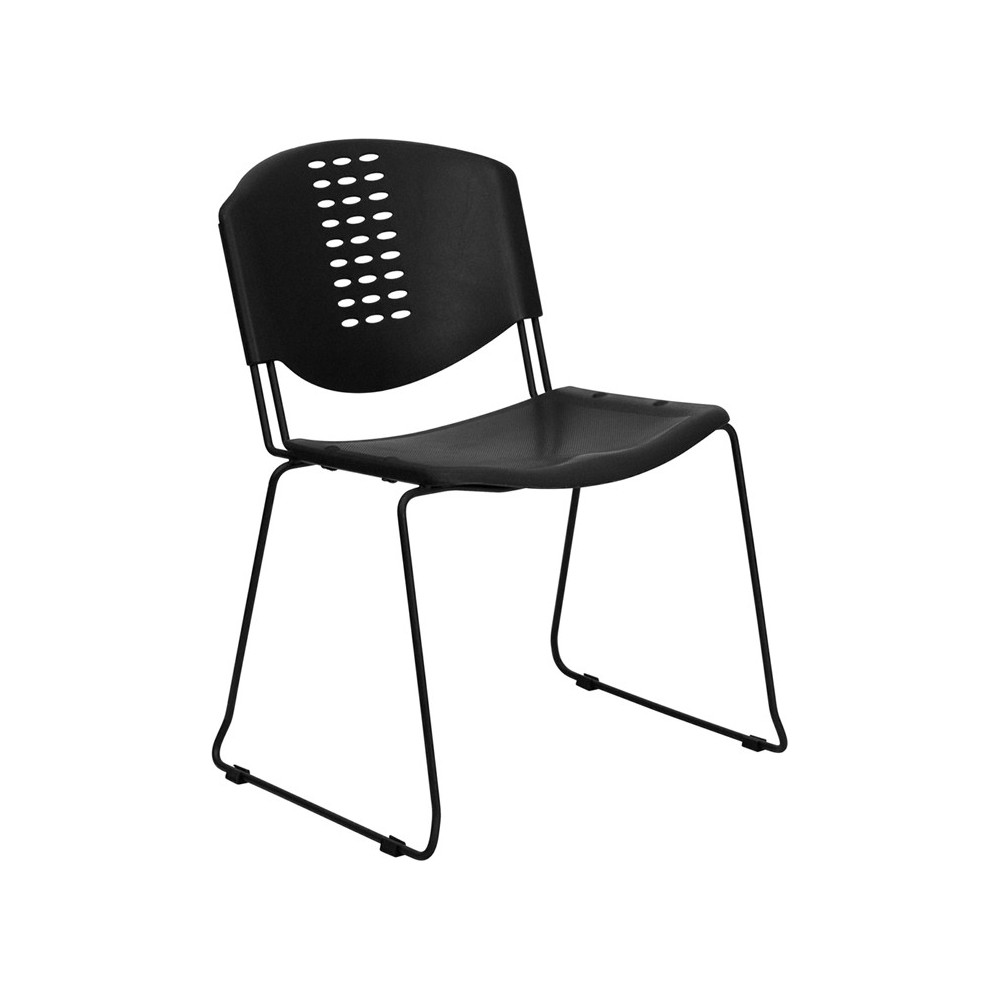 400 lb. Capacity Black Plastic Stack Chair with Black Frame