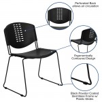 400 lb. Capacity Black Plastic Stack Chair with Black Frame