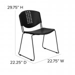 400 lb. Capacity Black Plastic Stack Chair with Black Frame