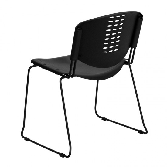 400 lb. Capacity Black Plastic Stack Chair with Black Frame