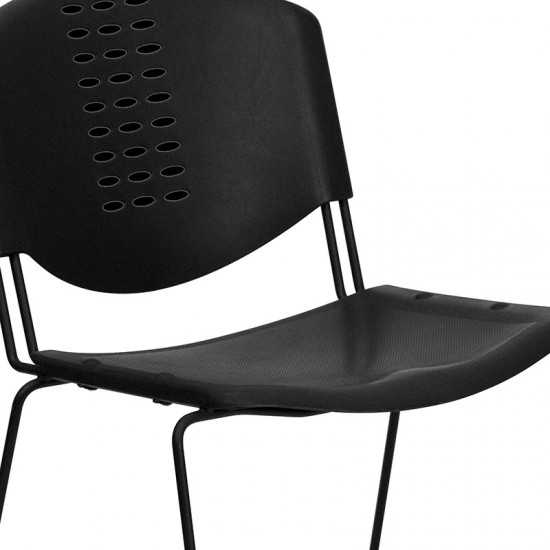 400 lb. Capacity Black Plastic Stack Chair with Black Frame