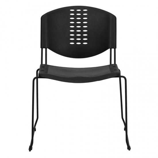 400 lb. Capacity Black Plastic Stack Chair with Black Frame