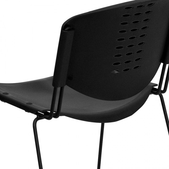 400 lb. Capacity Black Plastic Stack Chair with Black Frame