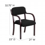 Contemporary Mahogany Wood Side Reception Chair with Arms and Black Fabric Seat