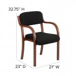 Contemporary Walnut Wood Side Reception Chair with Arms and Black Fabric Seat