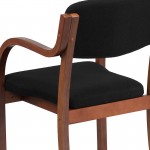 Contemporary Walnut Wood Side Reception Chair with Arms and Black Fabric Seat