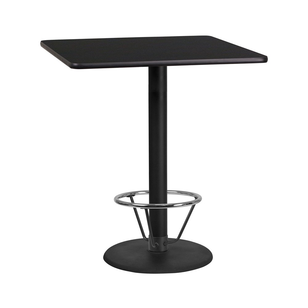 36'' Square Black Laminate Table Top with 24'' Round Bar Height Table Base and Foot Ring 36'' Square Black Laminate Table Top with 24'' Round Bar Height Table Base and Foot Ring