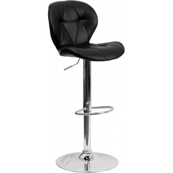 Contemporary Black Vinyl Adjustable Height Barstool with Diamond Stitched Back and Chrome Base