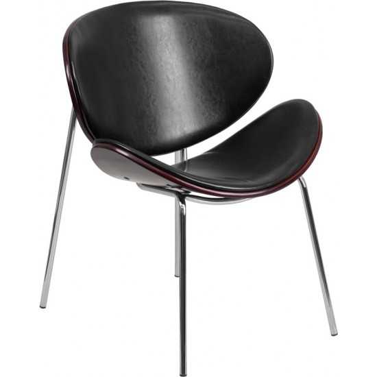 Mahogany Bentwood Leisure Side Reception Chair with Black LeatherSoft Seat