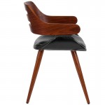 Contemporary Walnut Bentwood Side Reception Chair with Cross Stitched Black LeatherSoft Seat